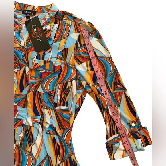 COCOMO XL 3/4 sleeve blue orange multicolored women’s pintuck Blouse top… - Picture 11 of 14